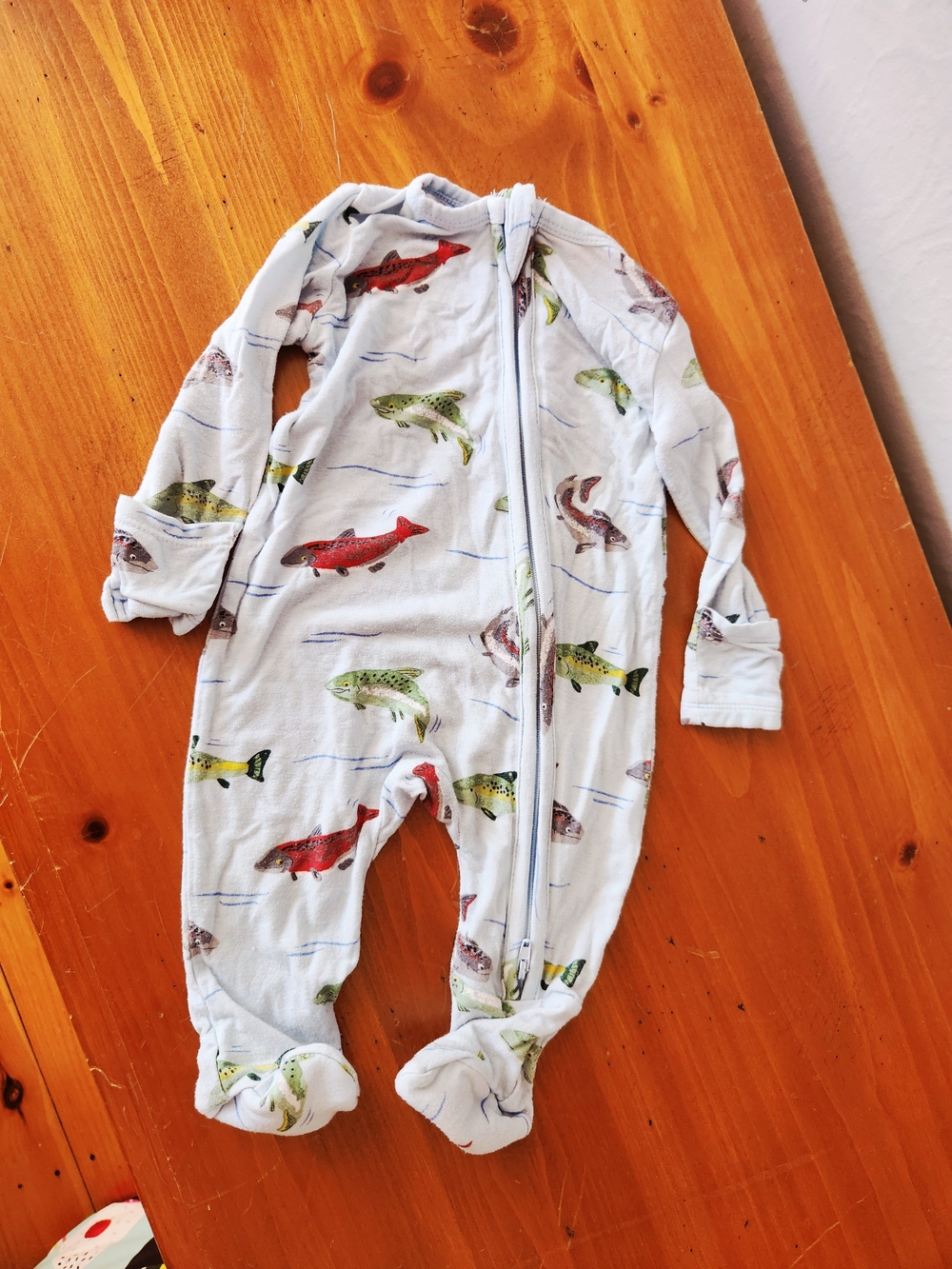 Angel Dear 0-3m Bamboo Blue Fish Print Footie